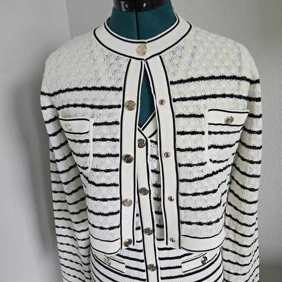 Sandro Other - Sandro Womens Dress and Crop Sweater Set Sz 3 (US 8) NWT Black White Fancy Knit